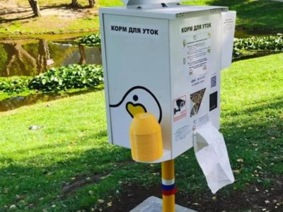 На Пуховском пруду появился автомат для кормления уток