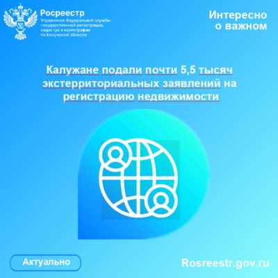 Калужане подали почти 5,5 тысяч экстерриториальных заявлений на регистрацию недвижимости